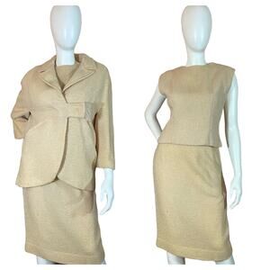 1960s Vintage Cream Tweed Three Piece Suit Set